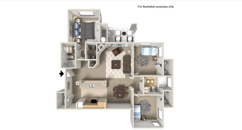 Floor plan for 3 beds, 2 baths, 1295 sqft